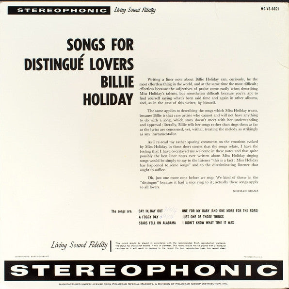 Billie Holiday - Songs For Distingué Lovers - (nuovo)