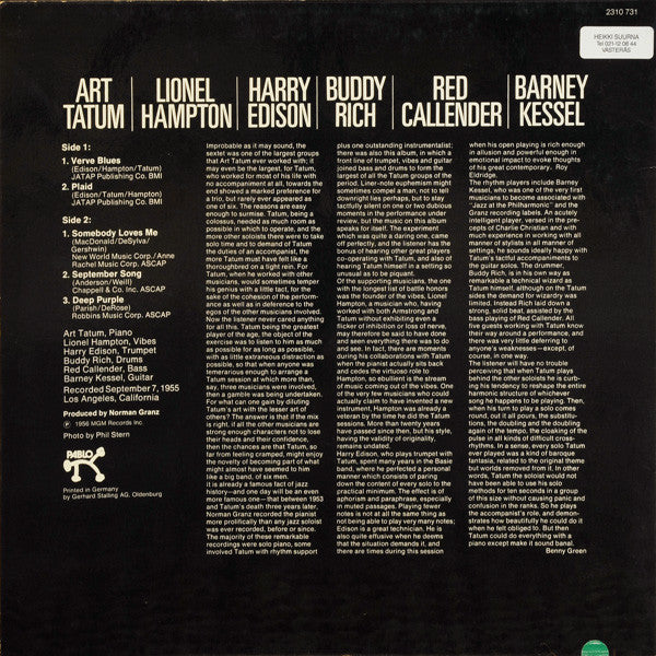 Art Tatum / Lionel Hampton / Harry Edison / Buddy Rich / Red Callender / Barney Kessel – The Tatum Group Masterpieces