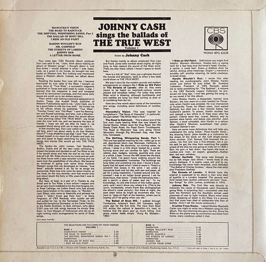 Johnny Cash - Johnny Cash Sings The Ballads Of The True West Vol. 1