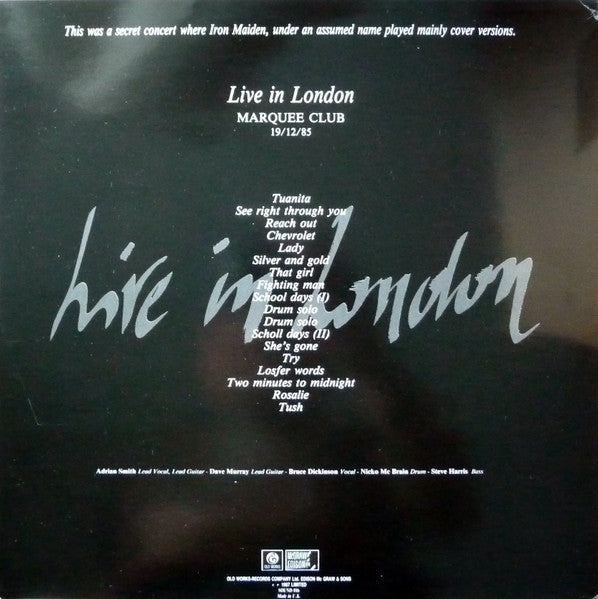 Iron Maiden - Live In London - Marquee Club - 19/12/85