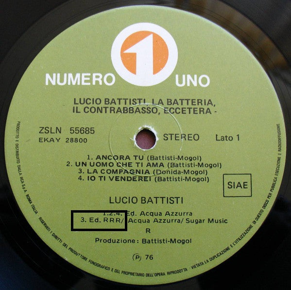 Lucio Battisti - Lucio Battisti, La Batteria, Il Contrabbasso, Eccetera