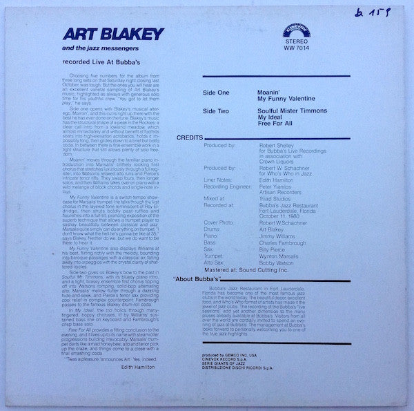 Art Blakey And The Jazz Messengers Featuring Wynton Marsalis – Live At Bubba's Jazz Restaurant