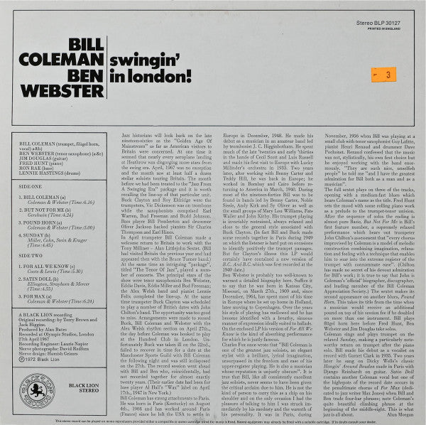 Bill Coleman / Ben Webster – Swingin' In London