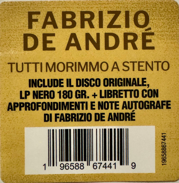 Fabrizio De André - Tutti Morimmo A Stento (nuovo)