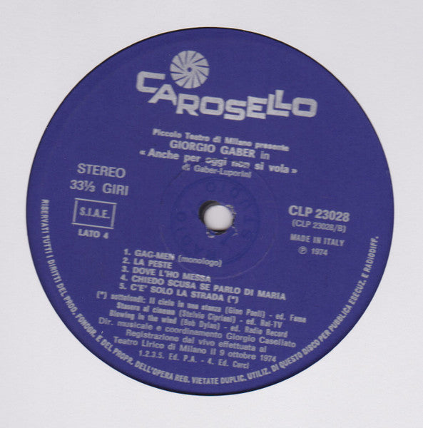 Giorgio Gaber - Anche Per Oggi Non Si Vola