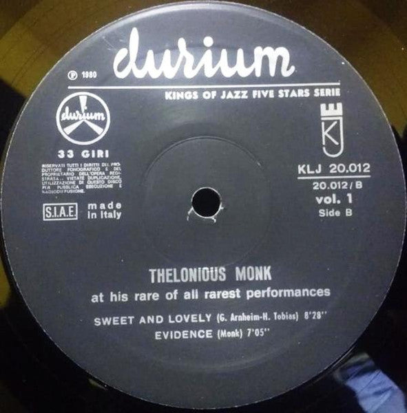 Thelonious Monk - Here Is Thelonious Monk At His Rare Of All Rarest Performances Vol. 1