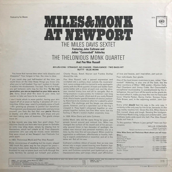 The Miles Davis Sextet Featuring John Coltrane And "Cannonball" Adderley / The Thelonious Monk Quartet And Pee Wee Russell – Miles & Monk At Newport