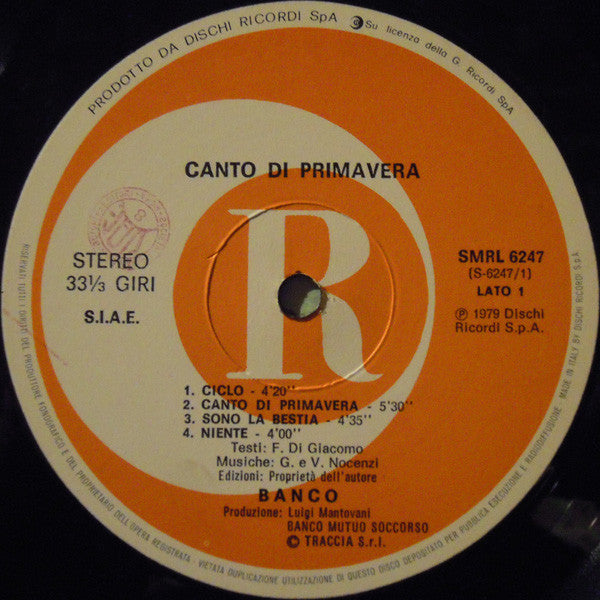 Banco Del Mutuo Soccorso - Canto Di Primavera