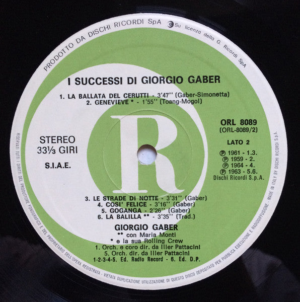 Giorgio Gaber - I Successi Di Giorgio Gaber