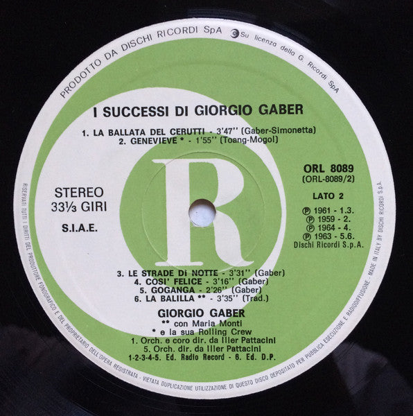 Giorgio Gaber - I Successi Di Giorgio Gaber