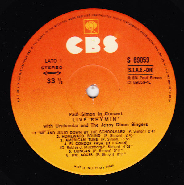 Paul Simon With Urubamba And The Jessy Dixon Singers – Paul Simon In Concert - Live Rhymin'