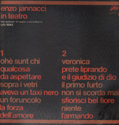 Enzo Jannacci ‎– Enzo Jannacci In Teatro - Dallo Spettacolo "22 Canzoni" A Cura Di Dario Fo