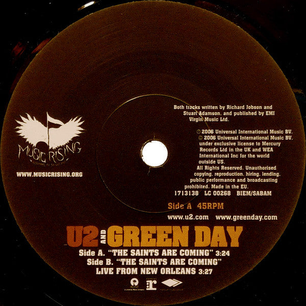 U2 And Green Day ‎– The Saints Are Coming (7")