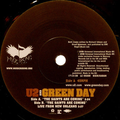U2 And Green Day ‎– The Saints Are Coming (7")