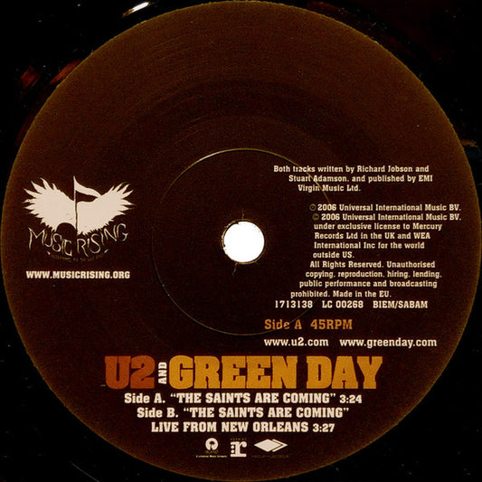 U2 And Green Day ‎– The Saints Are Coming (7")