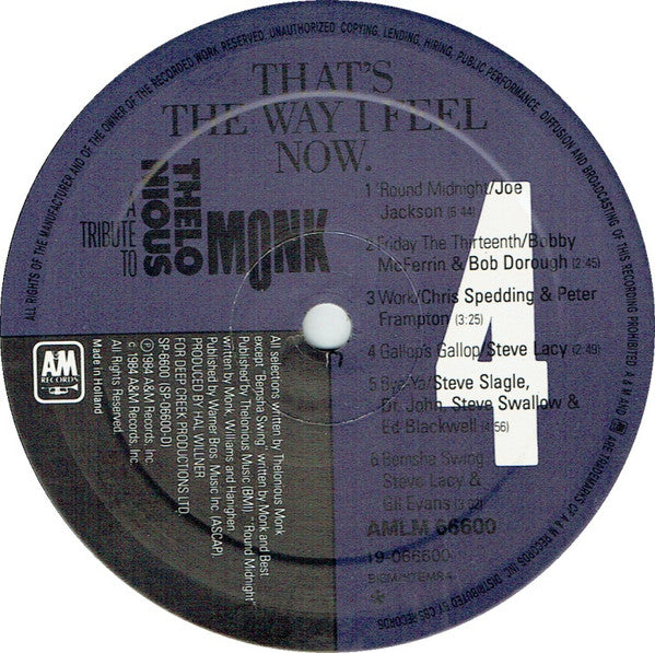 Various - That's The Way I Feel Now - A Tribute To Thelonious Monk