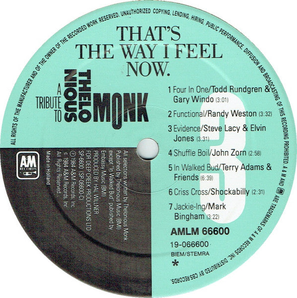 Various - That's The Way I Feel Now - A Tribute To Thelonious Monk