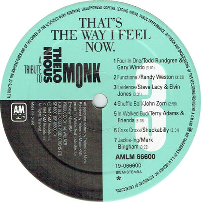 Various - That's The Way I Feel Now - A Tribute To Thelonious Monk