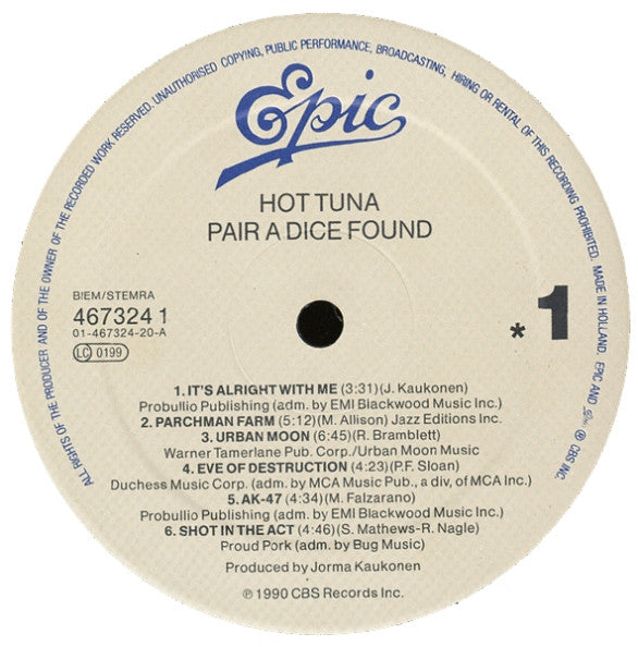 Hot Tuna - Pair A Dice Found