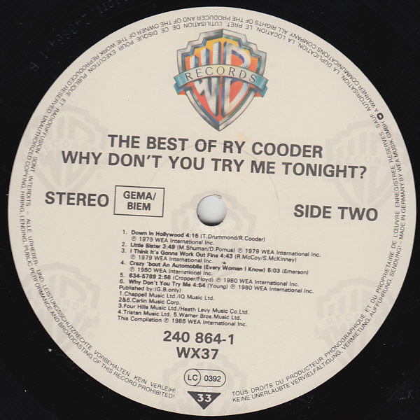 Ry Cooder - Why Don't You Try Me Tonight? The Best Of Ry Cooder