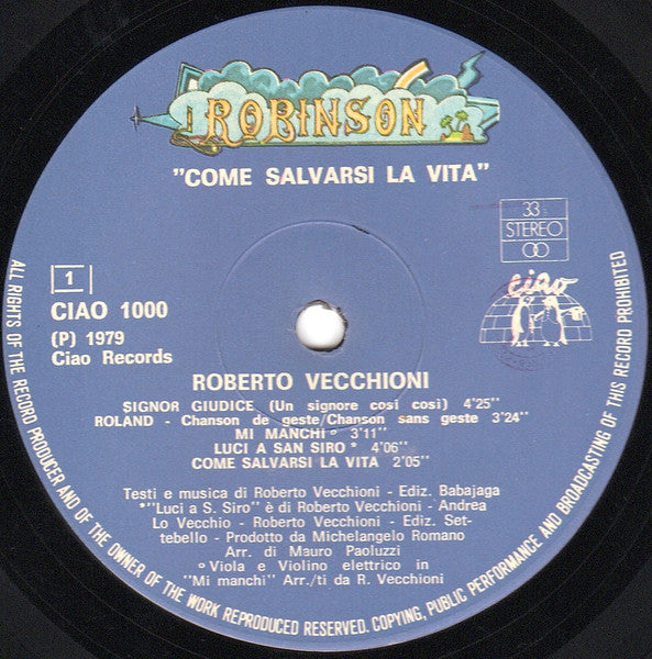 Roberto Vecchioni - Robinson, Come Salvarsi La Vita