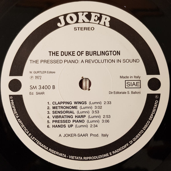 The Duke Of Burlington - The Pressed Piano: A Revolution In Sound