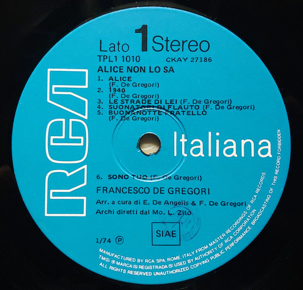 Francesco De Gregori - Alice Non Lo Sa