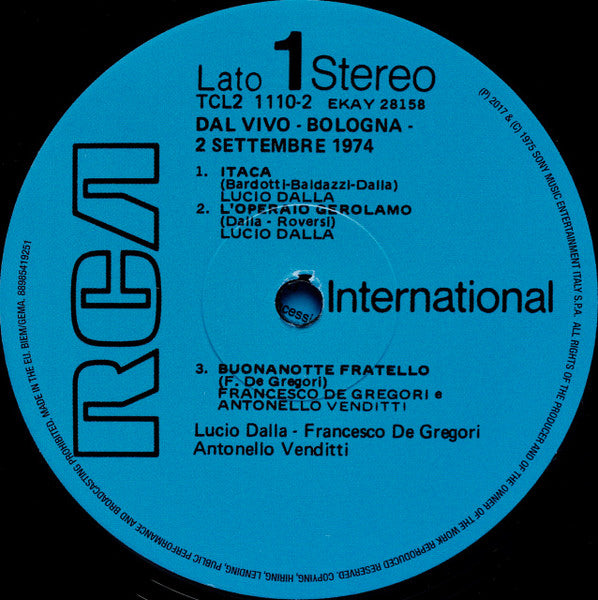 Dalla / De Gregori / Monti / Venditti ‎– Dal Vivo - Bologna 2 Settembre 1974