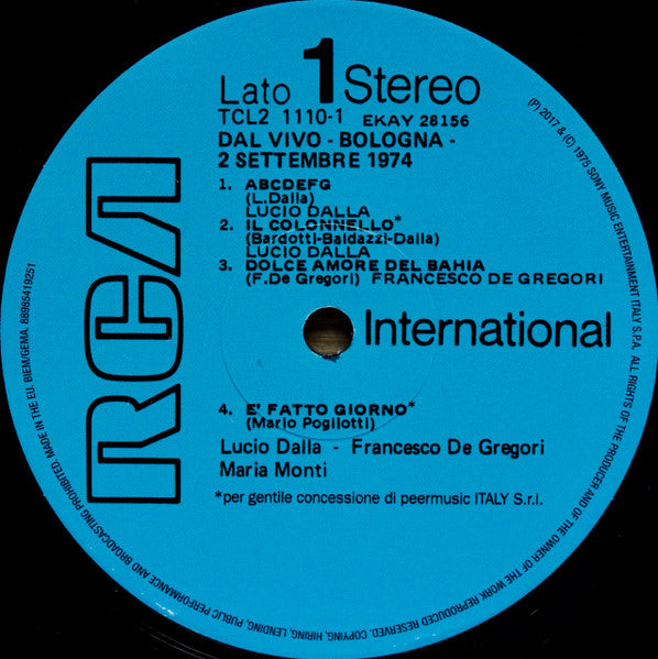 Dalla / De Gregori / Monti / Venditti ‎– Dal Vivo - Bologna 2 Settembre 1974