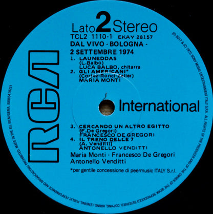 Dalla / De Gregori / Monti / Venditti ‎– Dal Vivo - Bologna 2 Settembre 1974