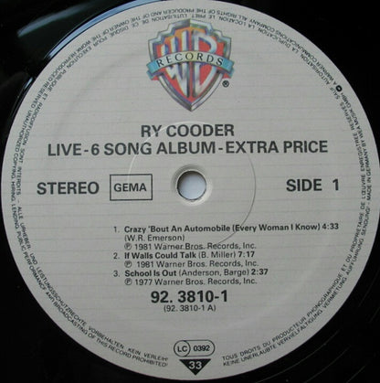Ry Cooder - Live