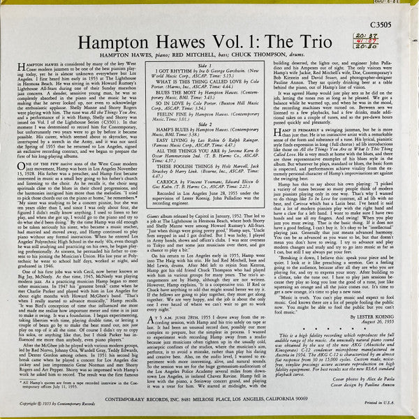 Hampton Hawes Trio - Hampton Hawes Trio, Vol. 1