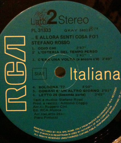 Stefano Rosso - ... E Allora Senti Cosa Fò