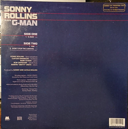 Sonny Rollins - Sonny Rollins Plays G-Man And Other Music For The Soundtrack Of The Robert Mugge Film "Saxophone Colossus"