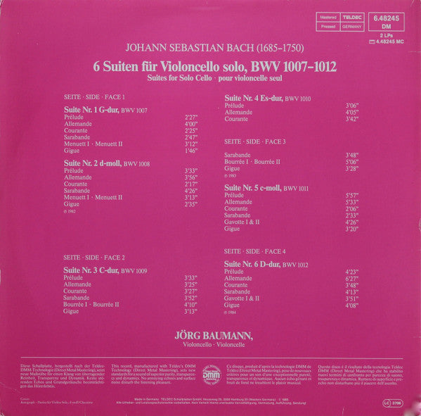 Johann Sebastian Bach - Die Suiten Für Violoncello Solo = The Suites For Solo Cello = Les Suites Pour Violoncelle Seul