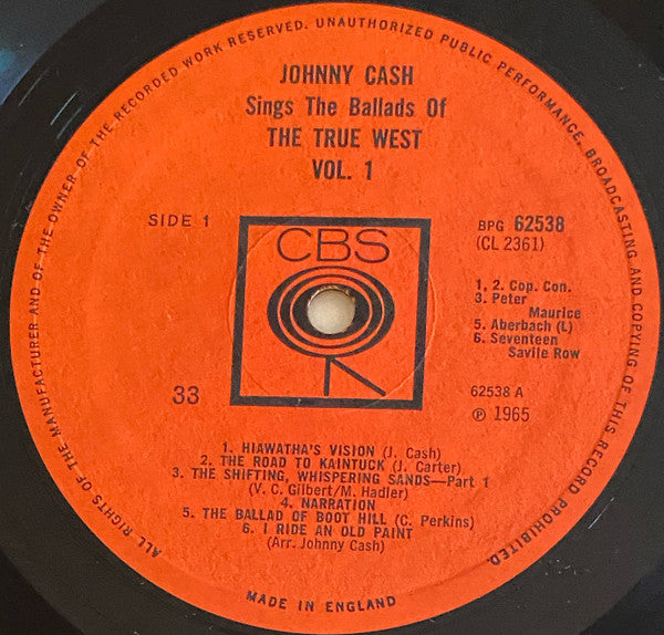 Johnny Cash - Johnny Cash Sings The Ballads Of The True West Vol. 1