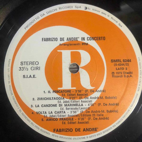 Fabrizio De André - Fabrizio De André In Concerto - Arrangiamenti PFM