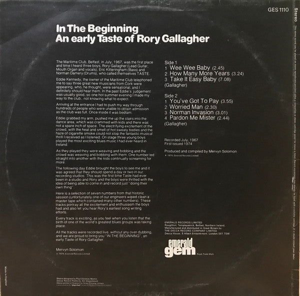 Rory Gallagher - In The Beginning - An Early Taste Of Rory Gallagher