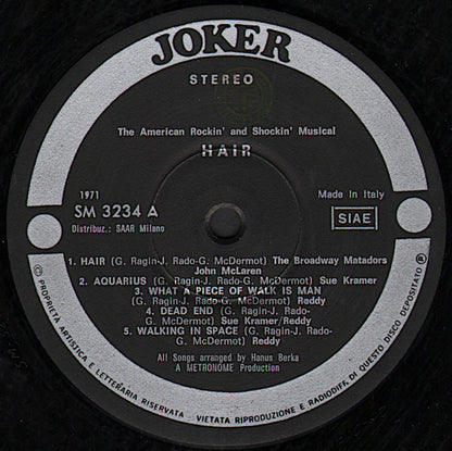 Reddy, Sue Kramer, The Broadway Matadors ‎– Hair - The American Rockin' And Shockin' Musical