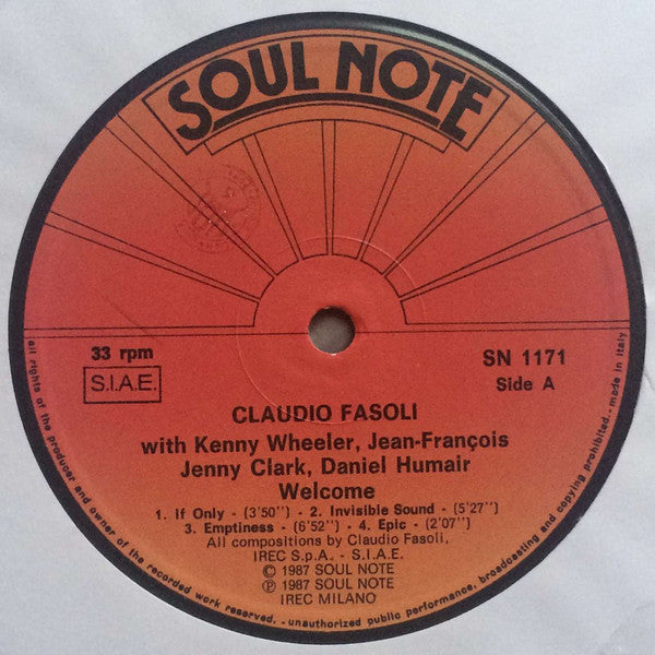 Claudio Fasoli, Kenny Wheeler, J.-F. Jenny Clark, Daniel Humair ‎– Welcome