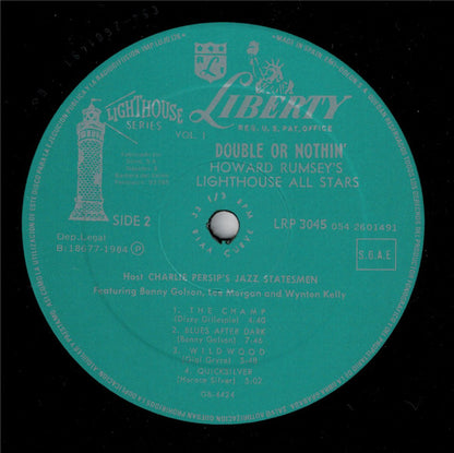 Howard Rumsey's Lighthouse All-Stars Host Charlie Persip's Jazz Statesmen With Lee Morgan, Benny Golson, Wynton Kelly ‎– Double Or Nothin'