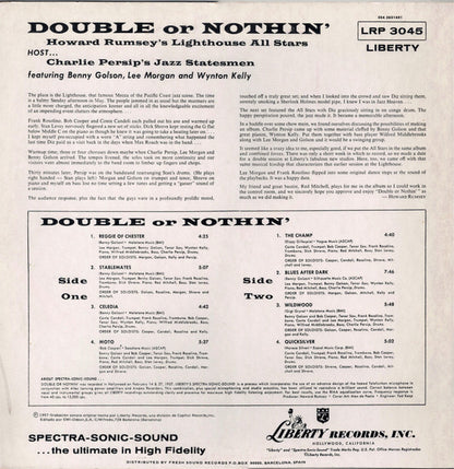 Howard Rumsey's Lighthouse All-Stars Host Charlie Persip's Jazz Statesmen With Lee Morgan, Benny Golson, Wynton Kelly ‎– Double Or Nothin'