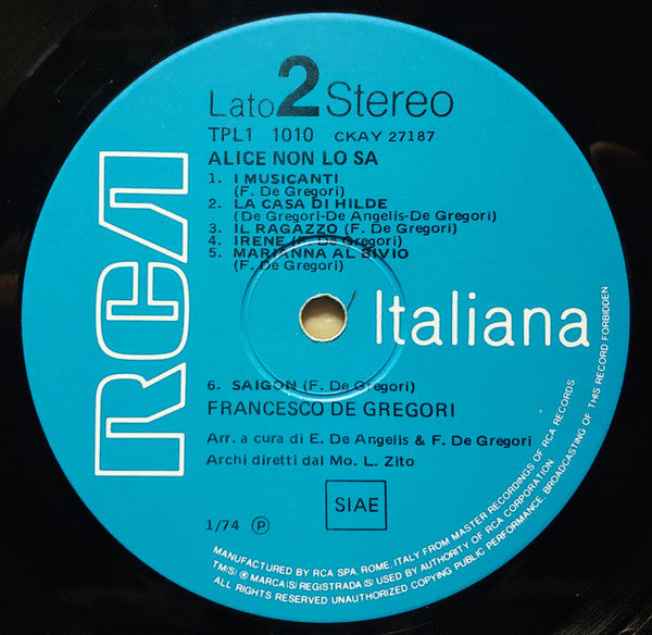 Francesco De Gregori - Alice Non Lo Sa