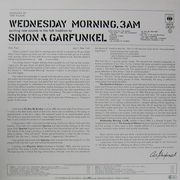 Simon & Garfunkel - Wednesday Morning, 3 A.M.