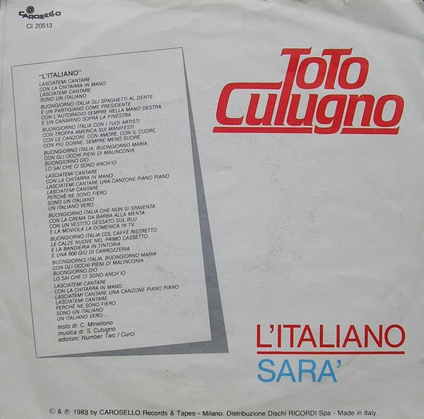 Toto Cutugno - L'Italiano (7")