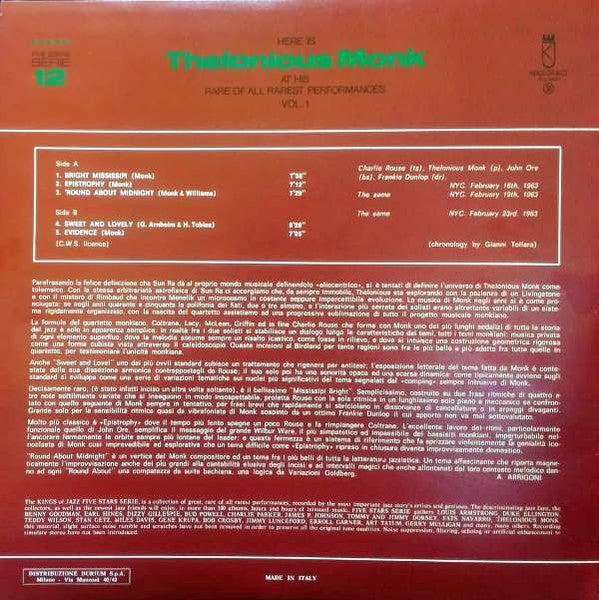 Thelonious Monk - Here Is Thelonious Monk At His Rare Of All Rarest Performances Vol. 1