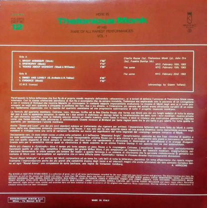 Thelonious Monk - Here Is Thelonious Monk At His Rare Of All Rarest Performances Vol. 1