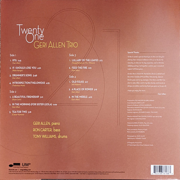 Geri Allen Trio With Ron Carter, Tony Williams ‎– Twenty One (nuovo)