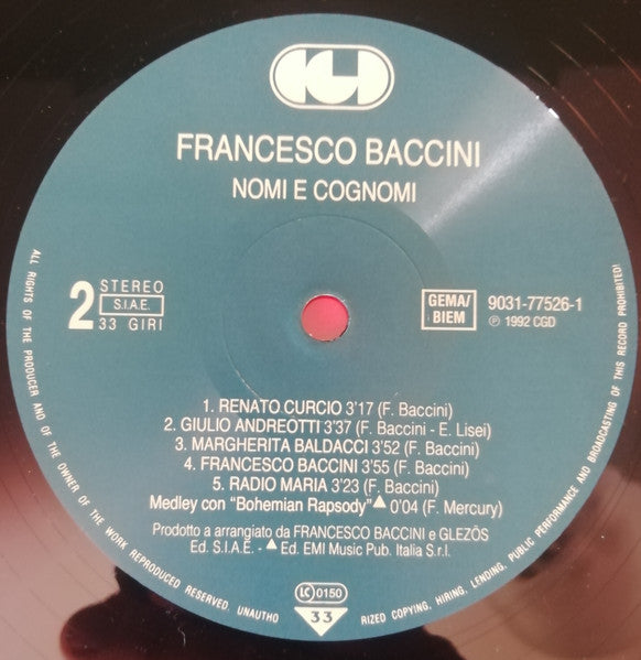 Francesco Baccini - Nomi E Cognomi