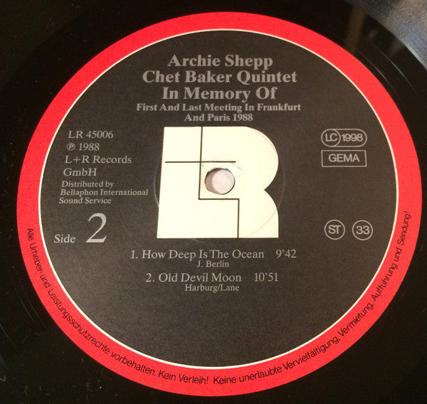 Archie Shepp - Chet Baker Quintet - In Memory Of (First And Last Meeting In Frankfurt And Paris 1988)